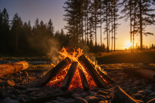 Twilight bonfire with glowing embers