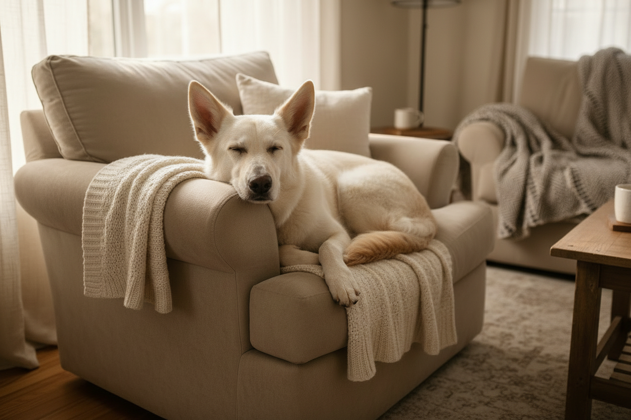 White German Shepherd Finally Home